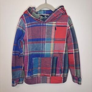 Polo Ralph Lauren Kids Size 5 Plaid Fleece Hoodie Multi-Color Pony Logo Pullover